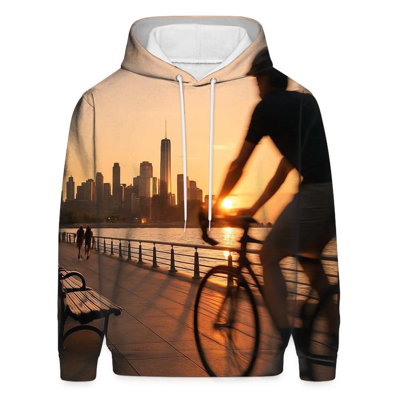 Hudson River Park Cyclist At Sunset printed hoodies
