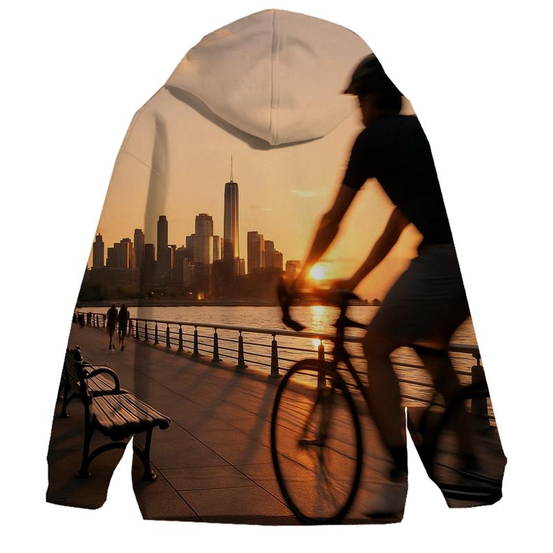Hudson River Park Cyclist At Sunset printed hoodies