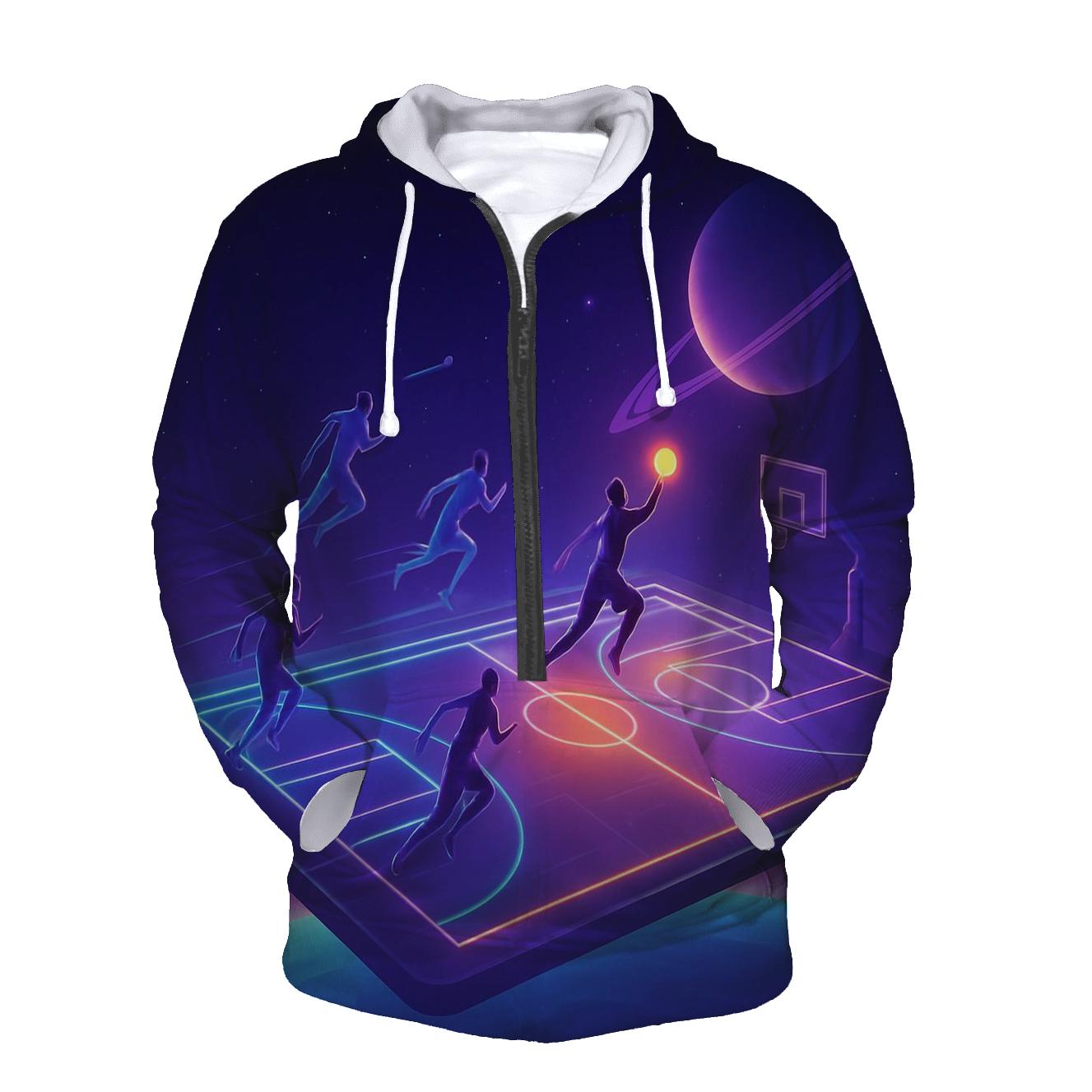 Galactic Basketball Court Horizon premium hoodies