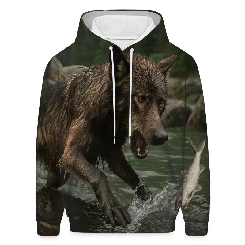 Coastal Wolf Fishing In Kelp Line designer hoodies