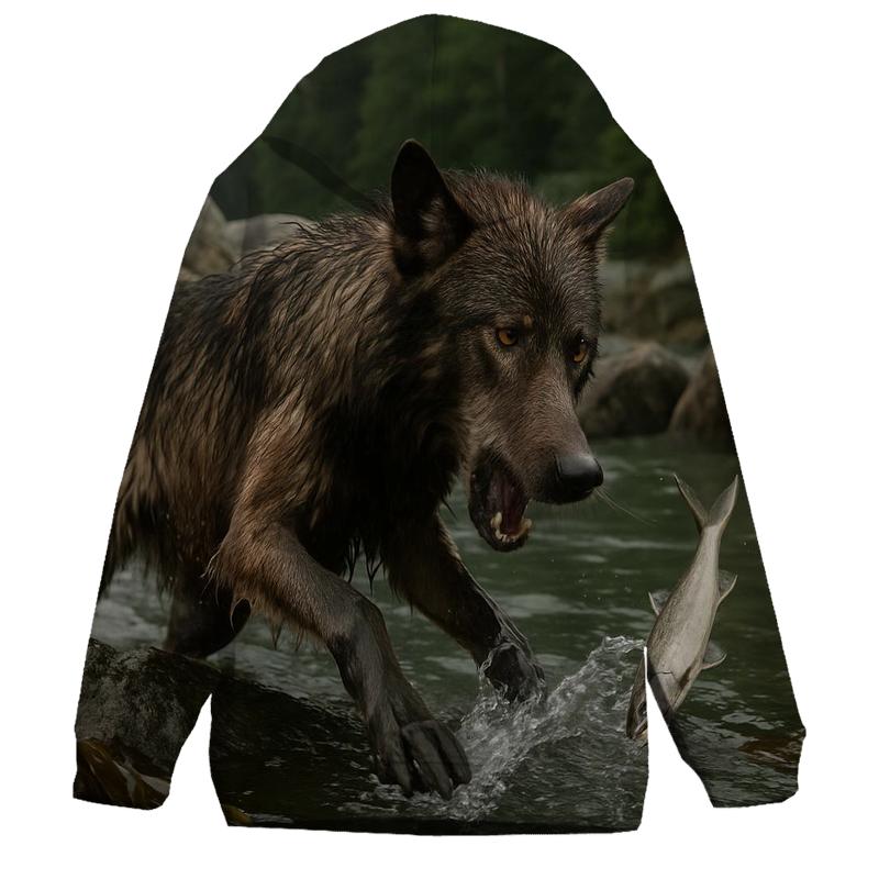 Coastal Wolf Fishing In Kelp Line designer hoodies