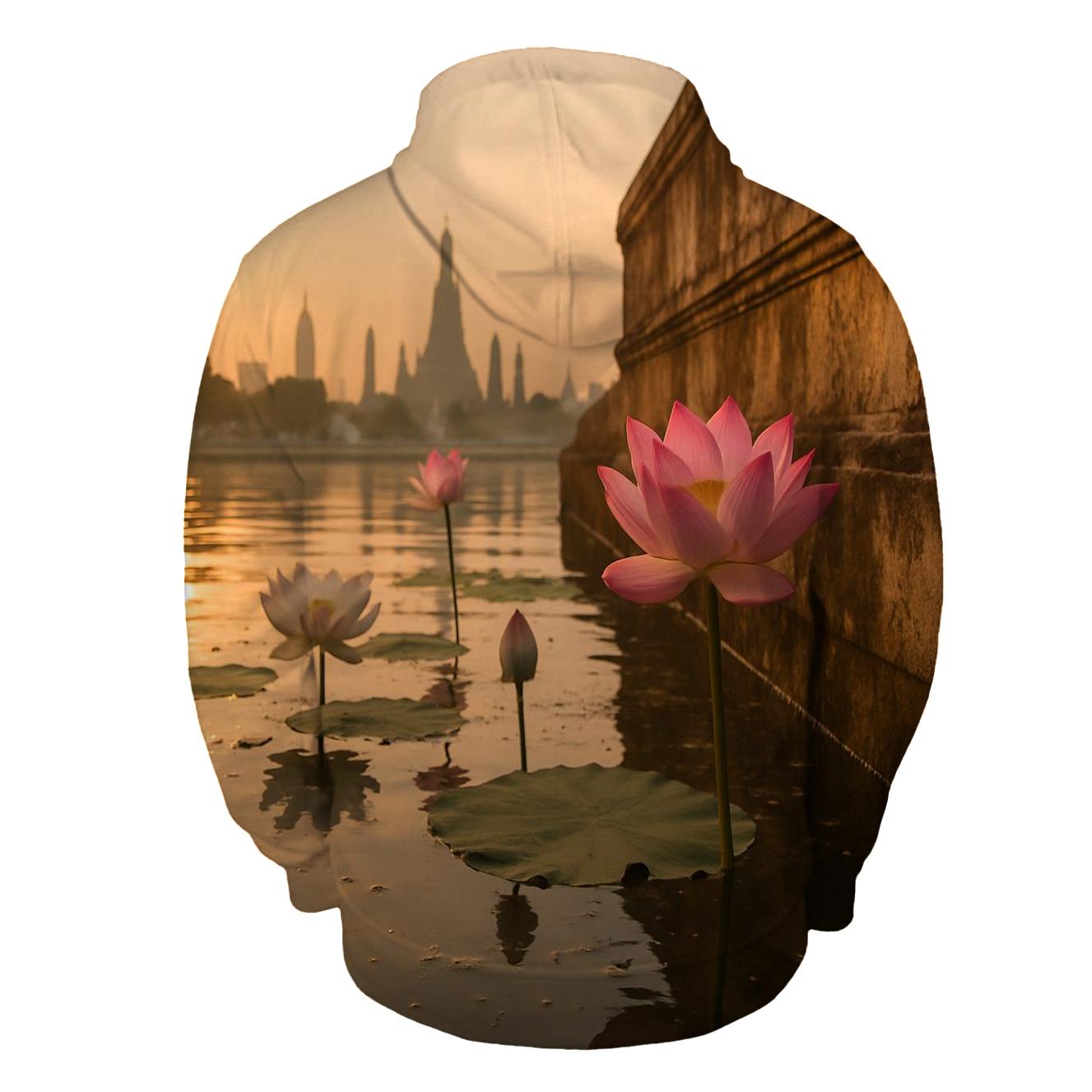 Lotus Reflections In Urban Temple Pond custom hoodies