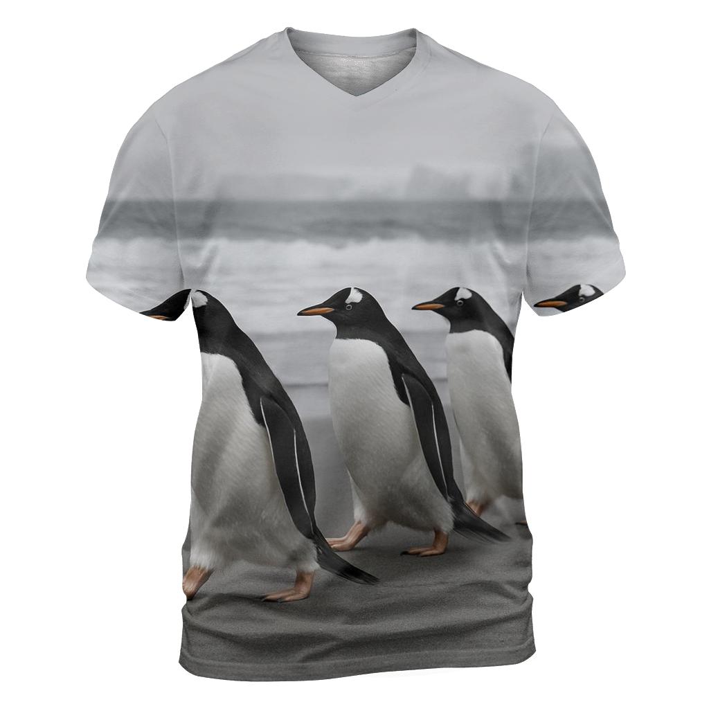 Gentoo Penguins In Coastal Drift trendy printed shirt styles