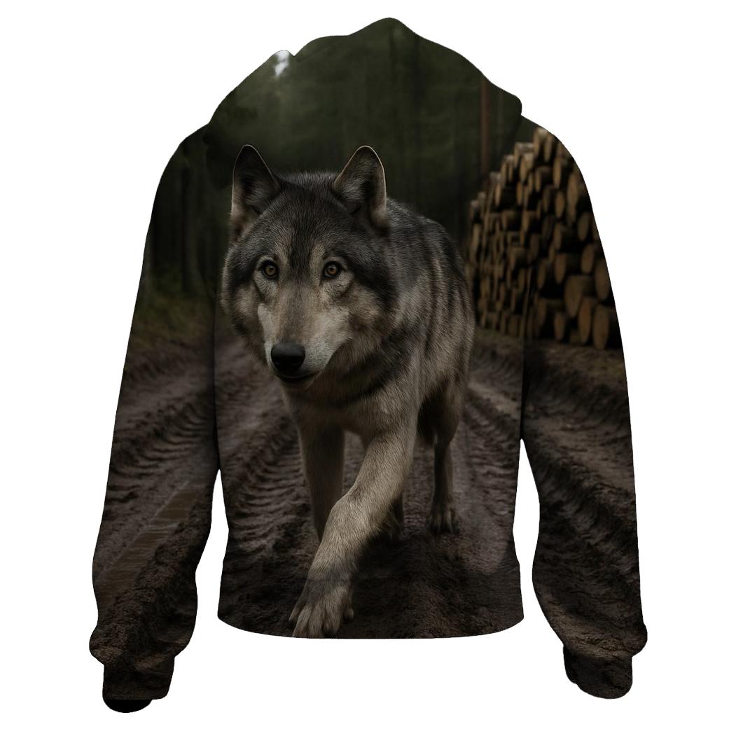 Timber Wolf Pausing At Logging Road Edge hoodie designs