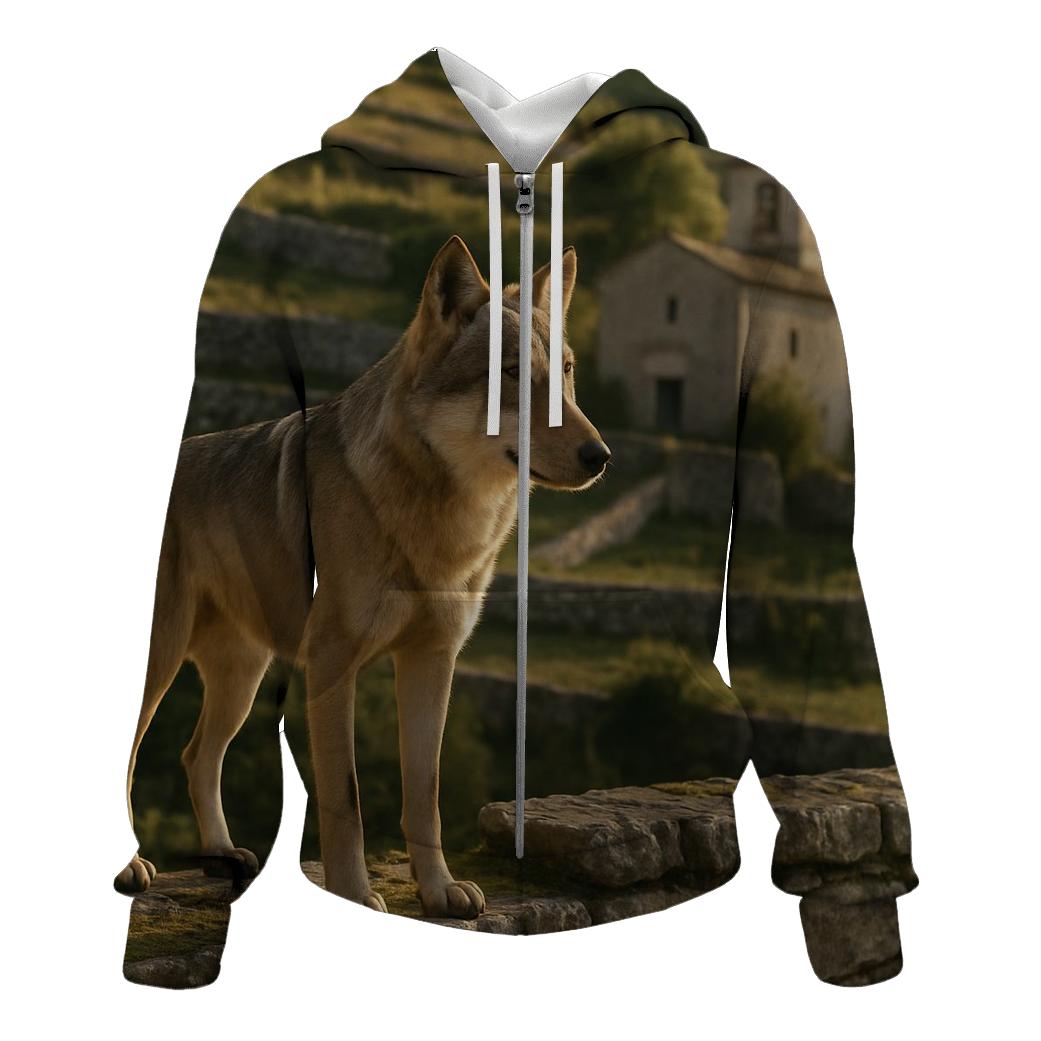 Italian Wolf At Ancient Stone Terrace premium hoodies