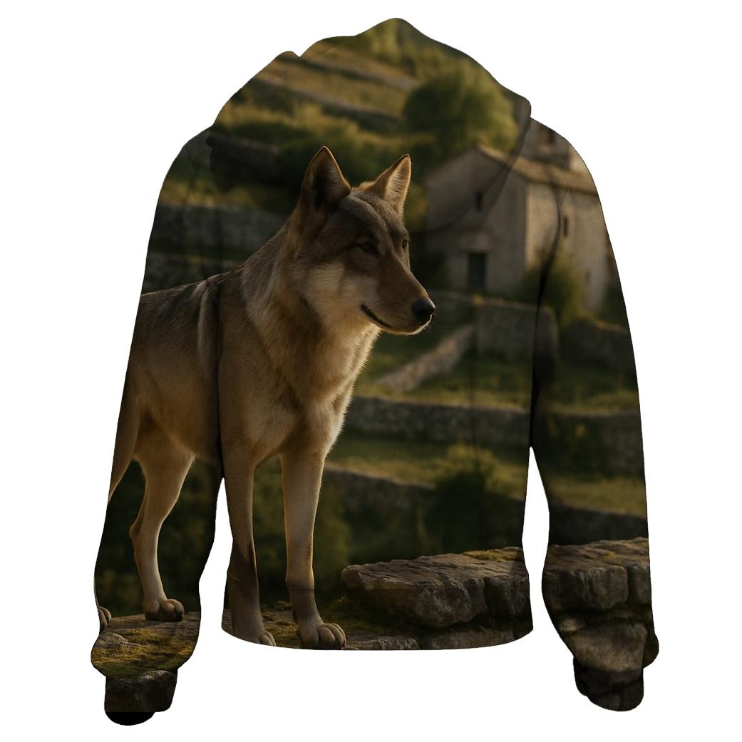 Italian Wolf At Ancient Stone Terrace premium hoodies