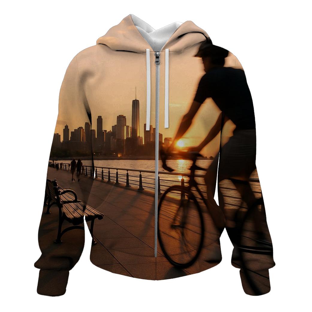 Hudson River Park Cyclist At Sunset embroidered hoodies