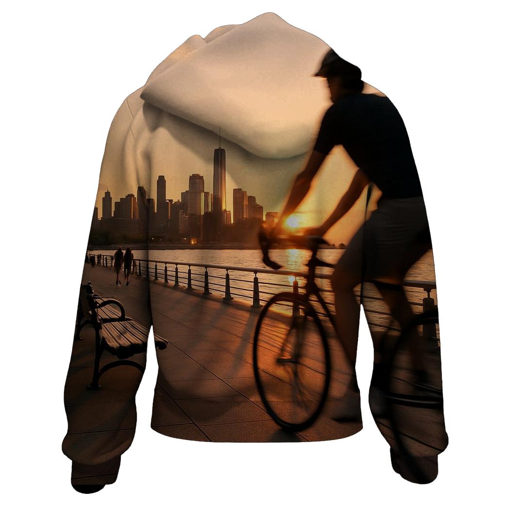 Hudson River Park Cyclist At Sunset embroidered hoodies