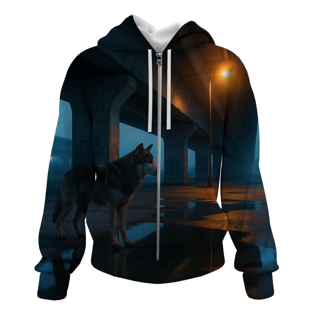 Urban Edge Wolf Under Highway Overpass hoodies fashion