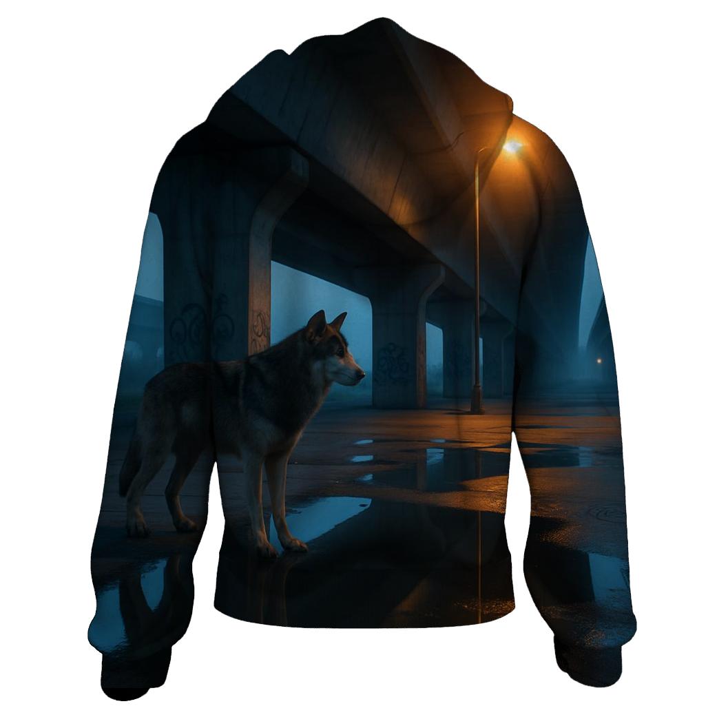Urban Edge Wolf Under Highway Overpass hoodies fashion