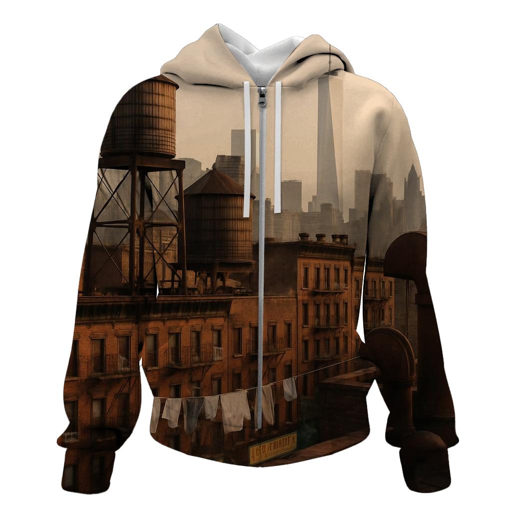 Chinatown Rooftops With Downtown Silhouette zip-up hoodies