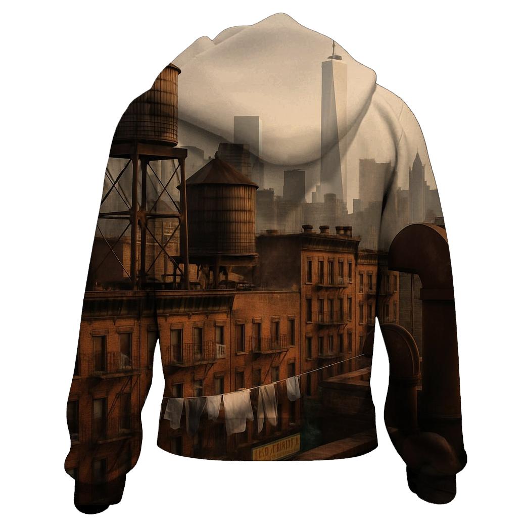 Chinatown Rooftops With Downtown Silhouette zip-up hoodies