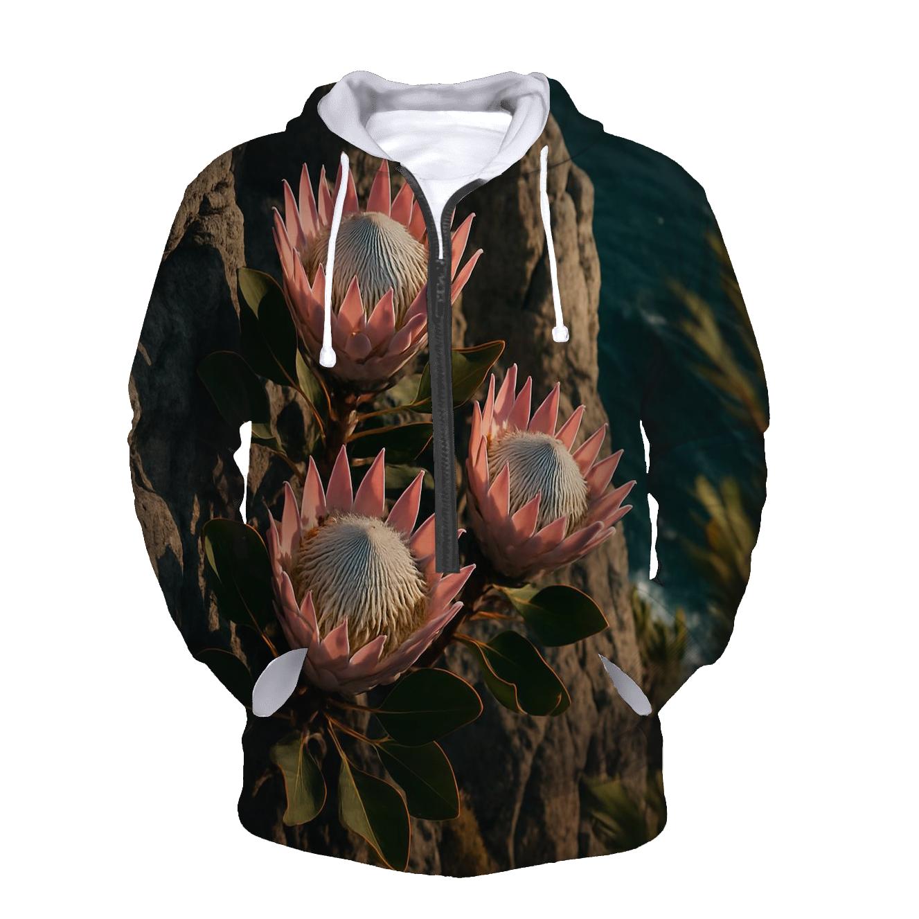 Proteas On A Windy Cape Cliff premium hoodies