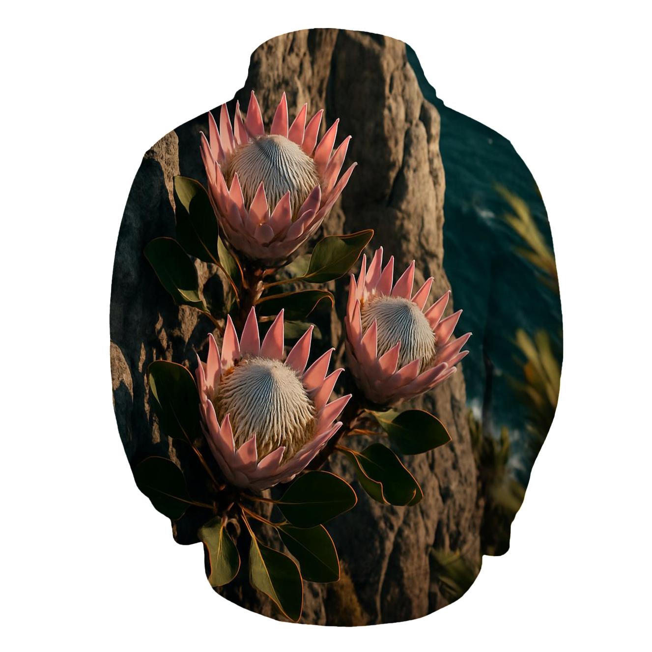 Proteas On A Windy Cape Cliff premium hoodies