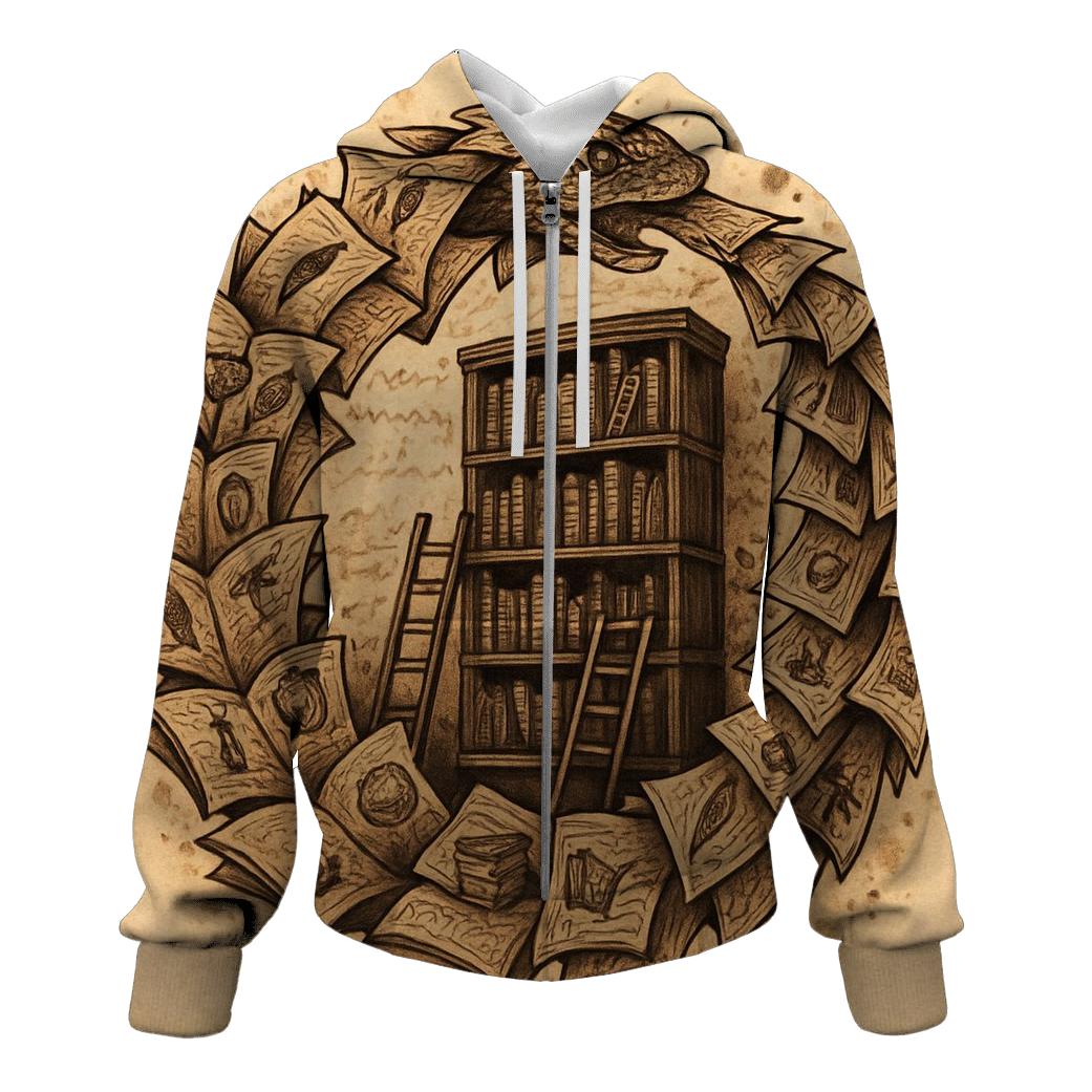 Library Of Turning Pages Ouroboros printed hoodies