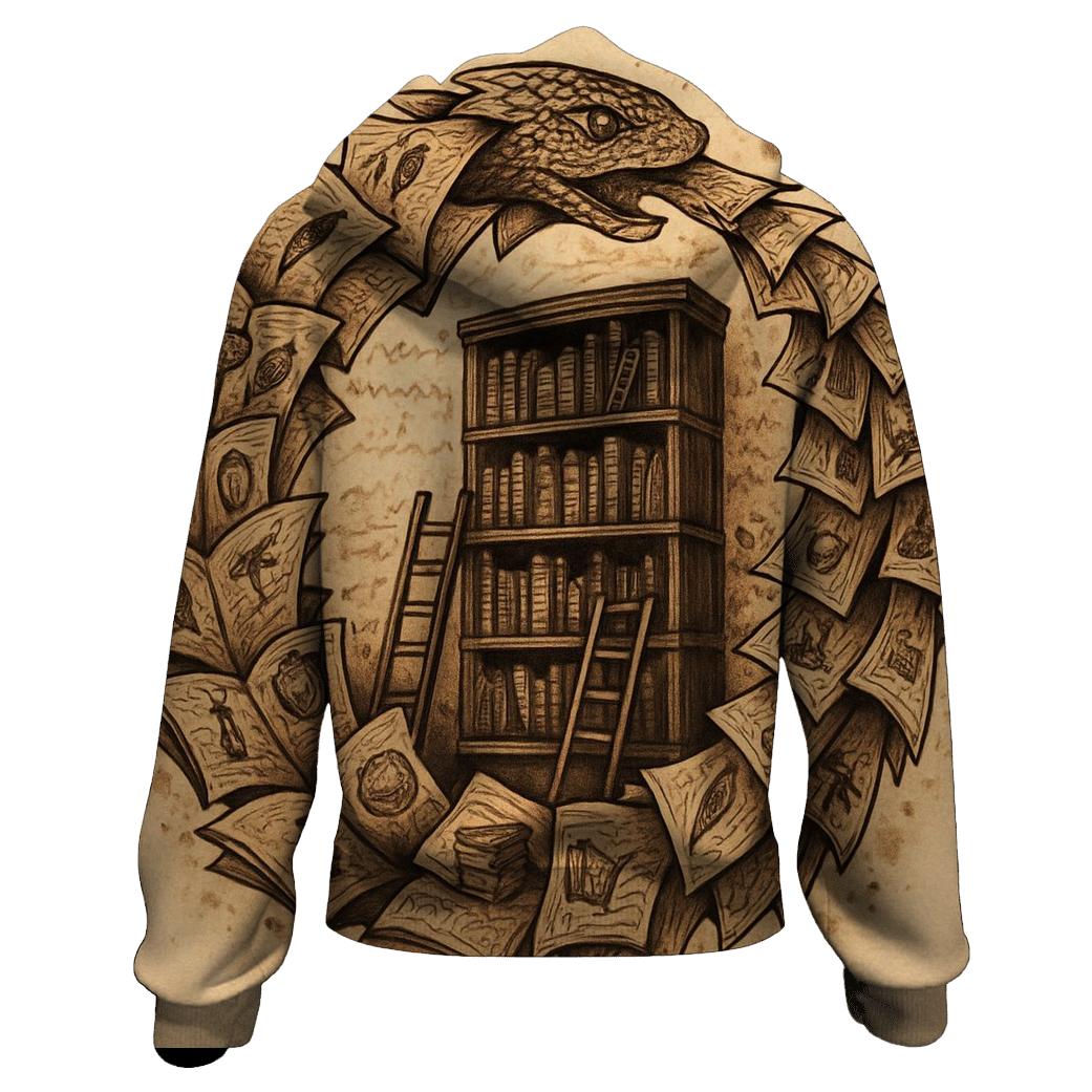 Library Of Turning Pages Ouroboros printed hoodies