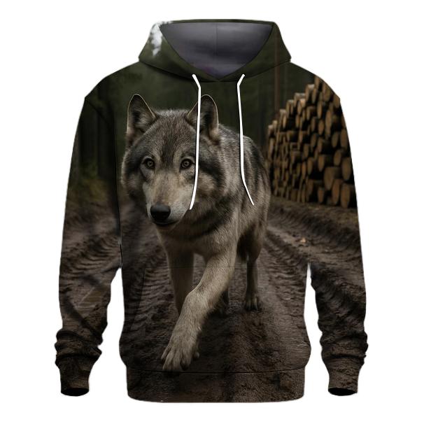 Timber Wolf Pausing At Logging Road Edge lightweight hoodies