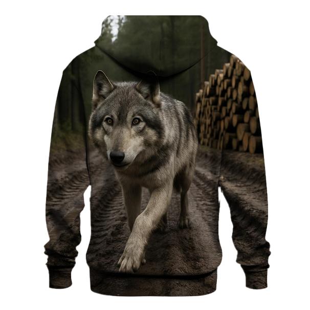 Timber Wolf Pausing At Logging Road Edge lightweight hoodies