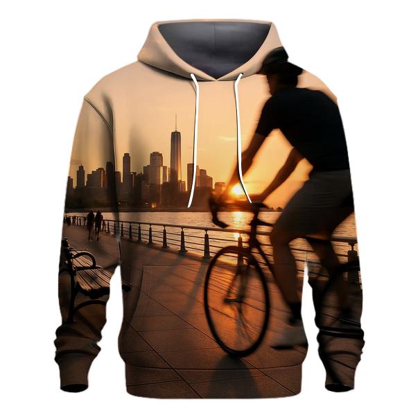 Hudson River Park Cyclist At Sunset heavyweight hoodies