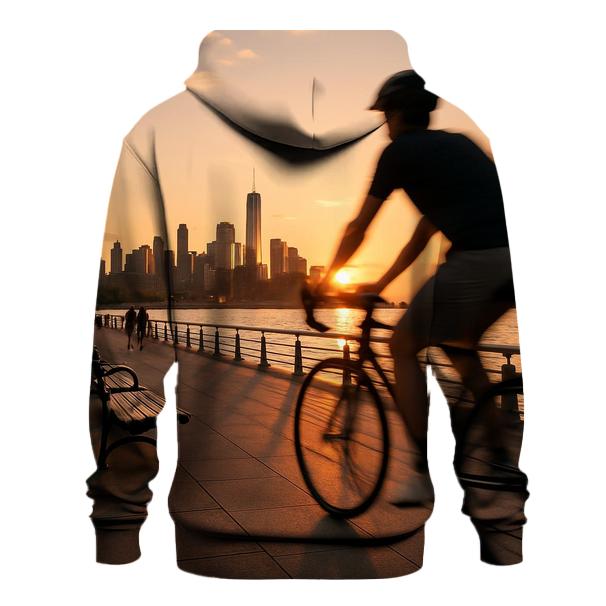 Hudson River Park Cyclist At Sunset heavyweight hoodies