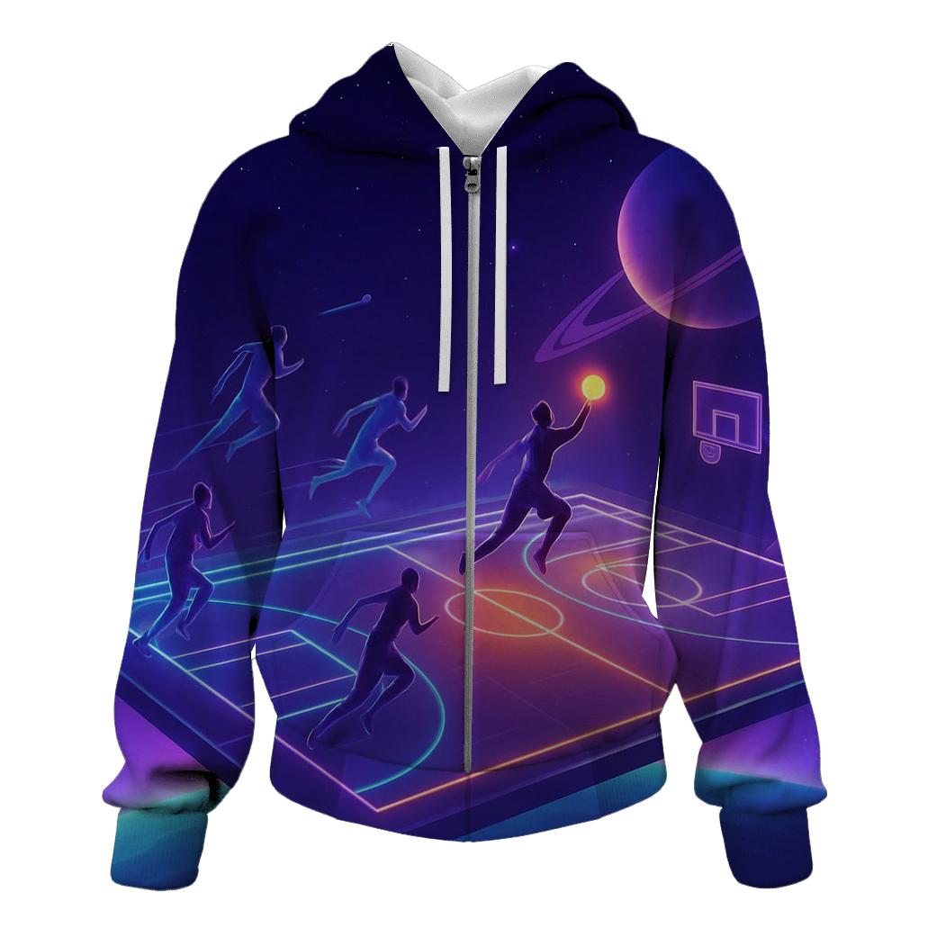Galactic Basketball Court Horizon printed hoodies