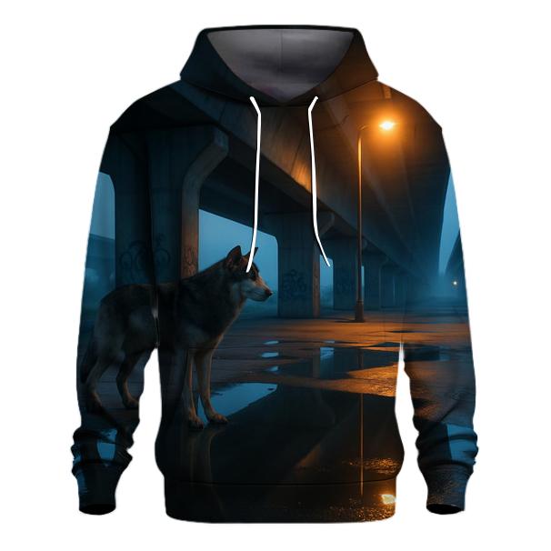 Urban Edge Wolf Under Highway Overpass graphic hoodies