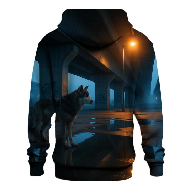 Urban Edge Wolf Under Highway Overpass graphic hoodies