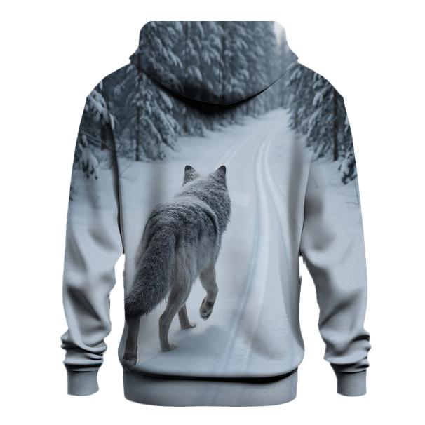 Snow Covered Wolf Trotting Along Old Ski Track hoodie styles