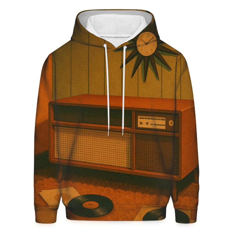 Seventies Living Room Record Listening Scene graphic hoodies