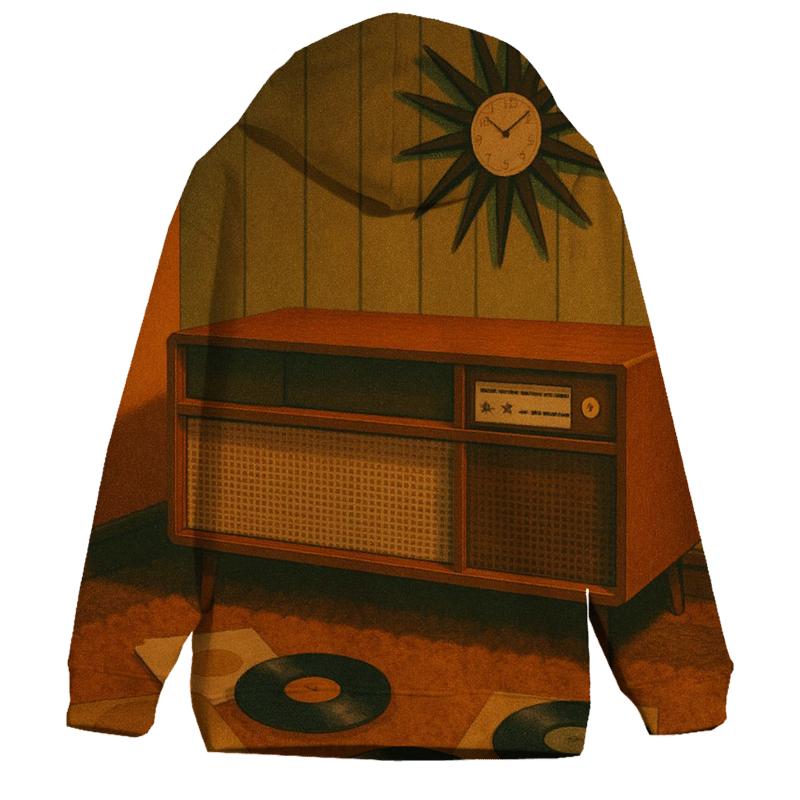 Seventies Living Room Record Listening Scene graphic hoodies