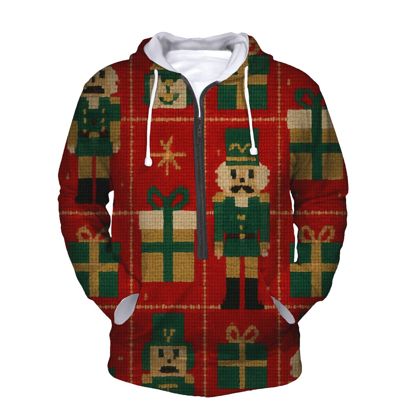 North Pole Toy Workshop Grid Design printed hoodies