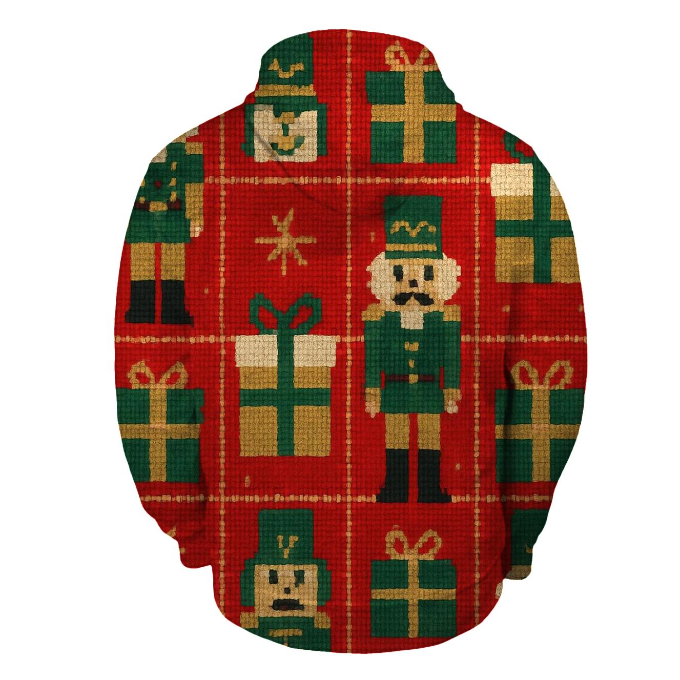 North Pole Toy Workshop Grid Design printed hoodies
