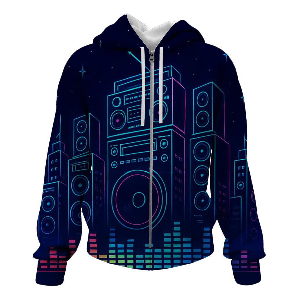 Neon Boombox Skyline printed hoodies