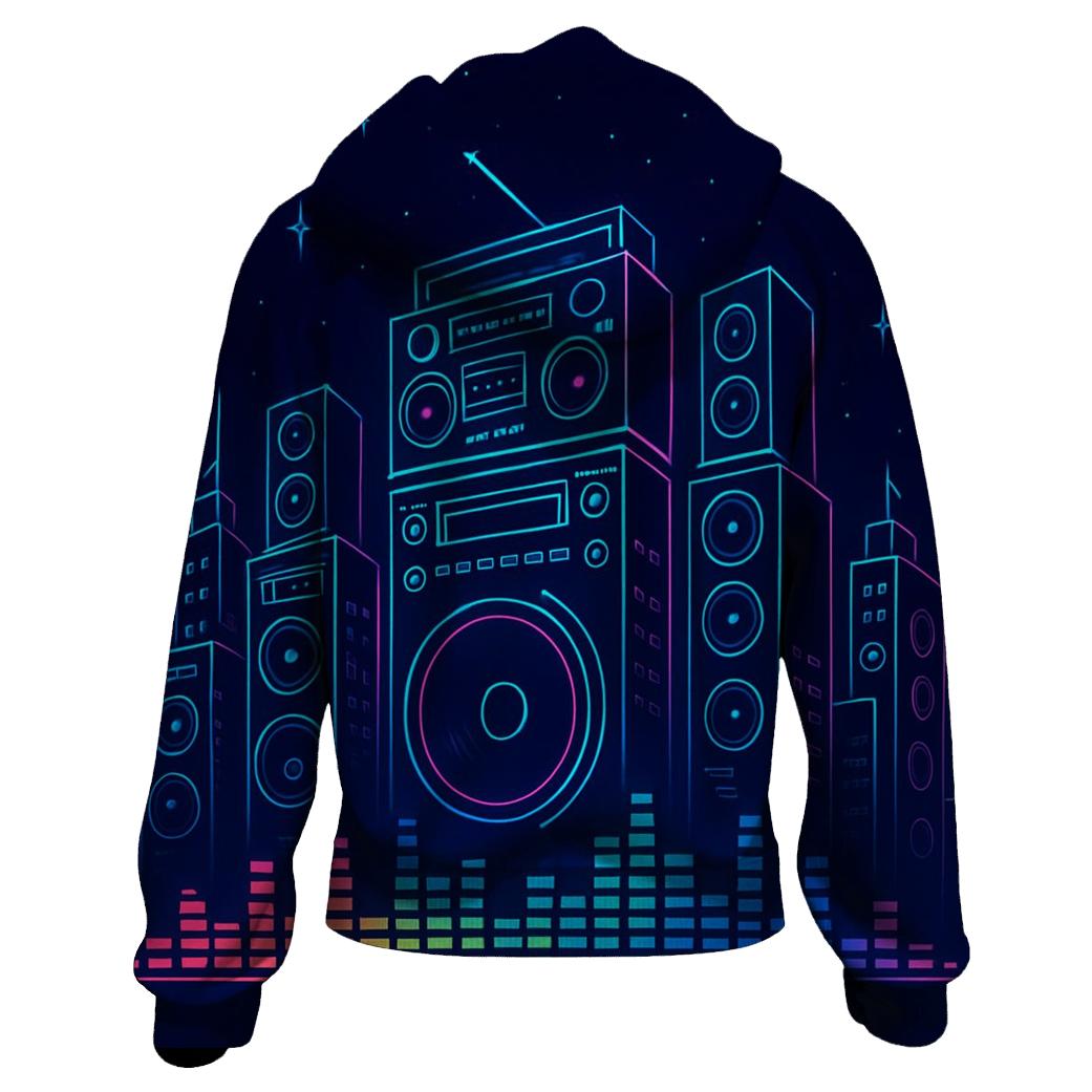 Neon Boombox Skyline printed hoodies