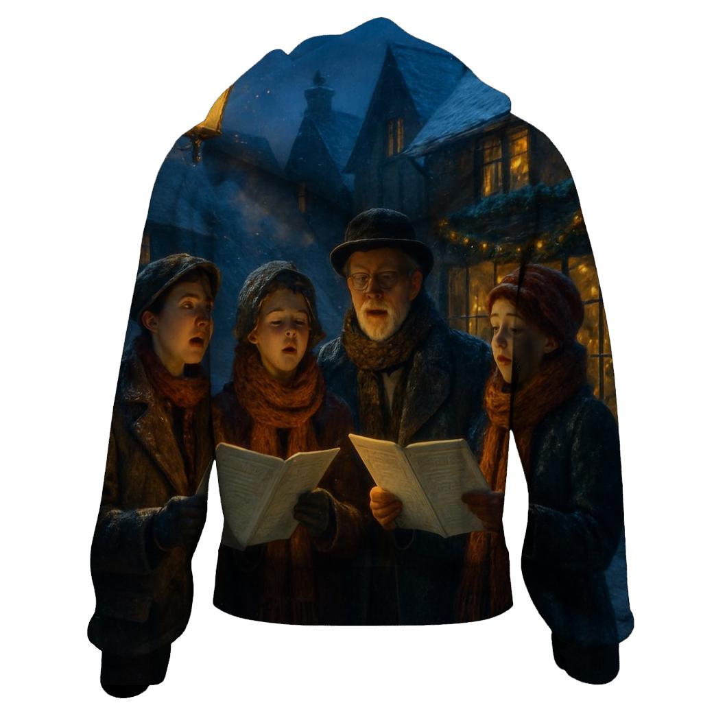 Snowy Village Carolers At Dusk embroidered hoodies