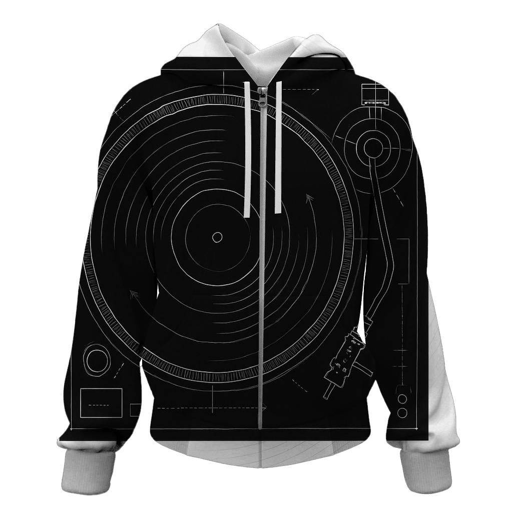 Monochrome Turntable Blueprint custom hoodies