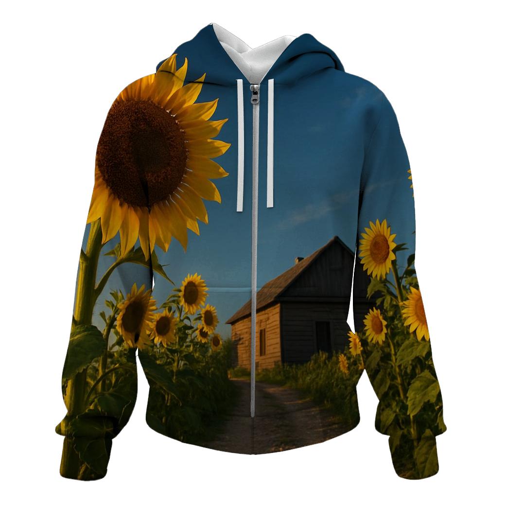 Sunflowers Guarding A Rustic Farmhouse heavyweight hoodies