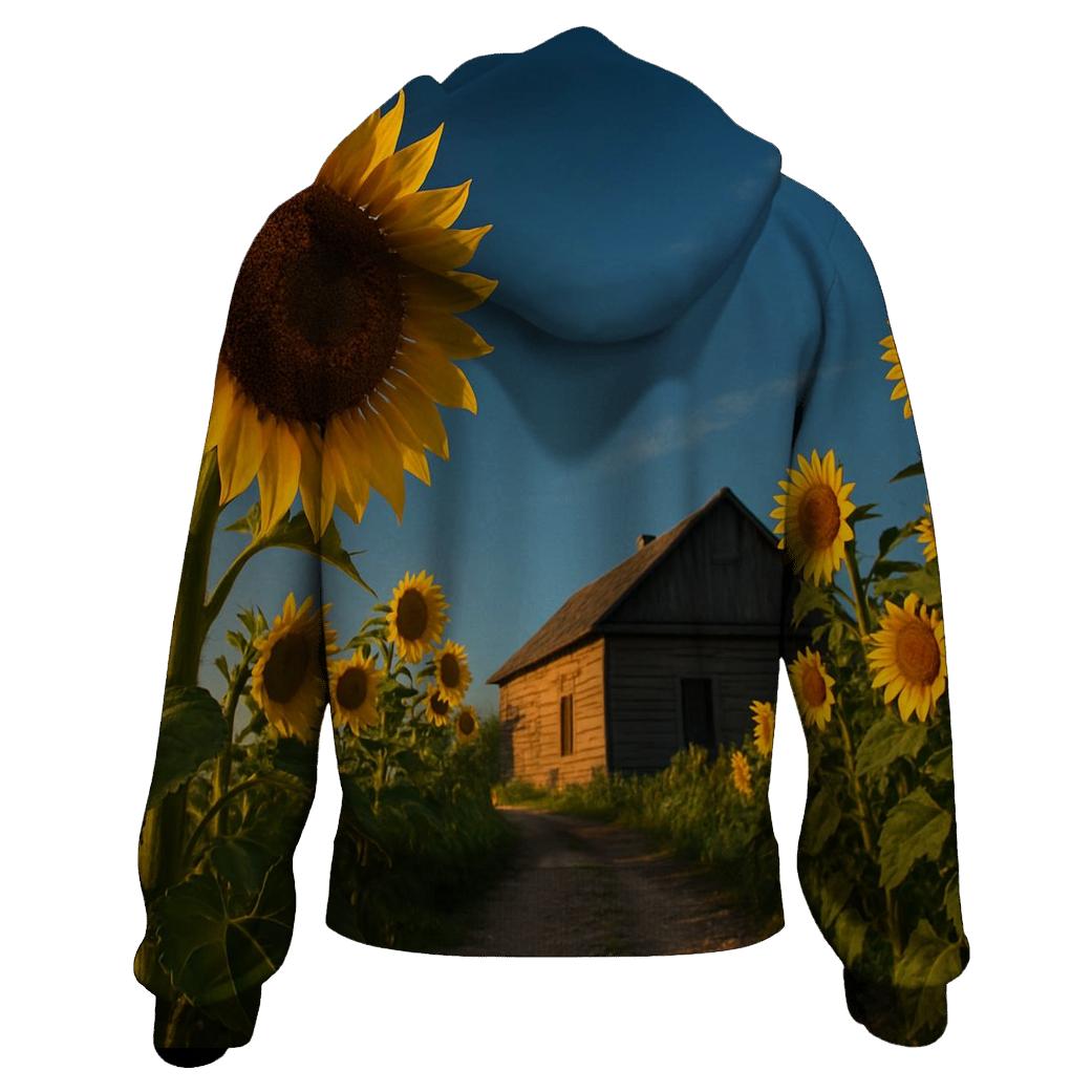Sunflowers Guarding A Rustic Farmhouse heavyweight hoodies