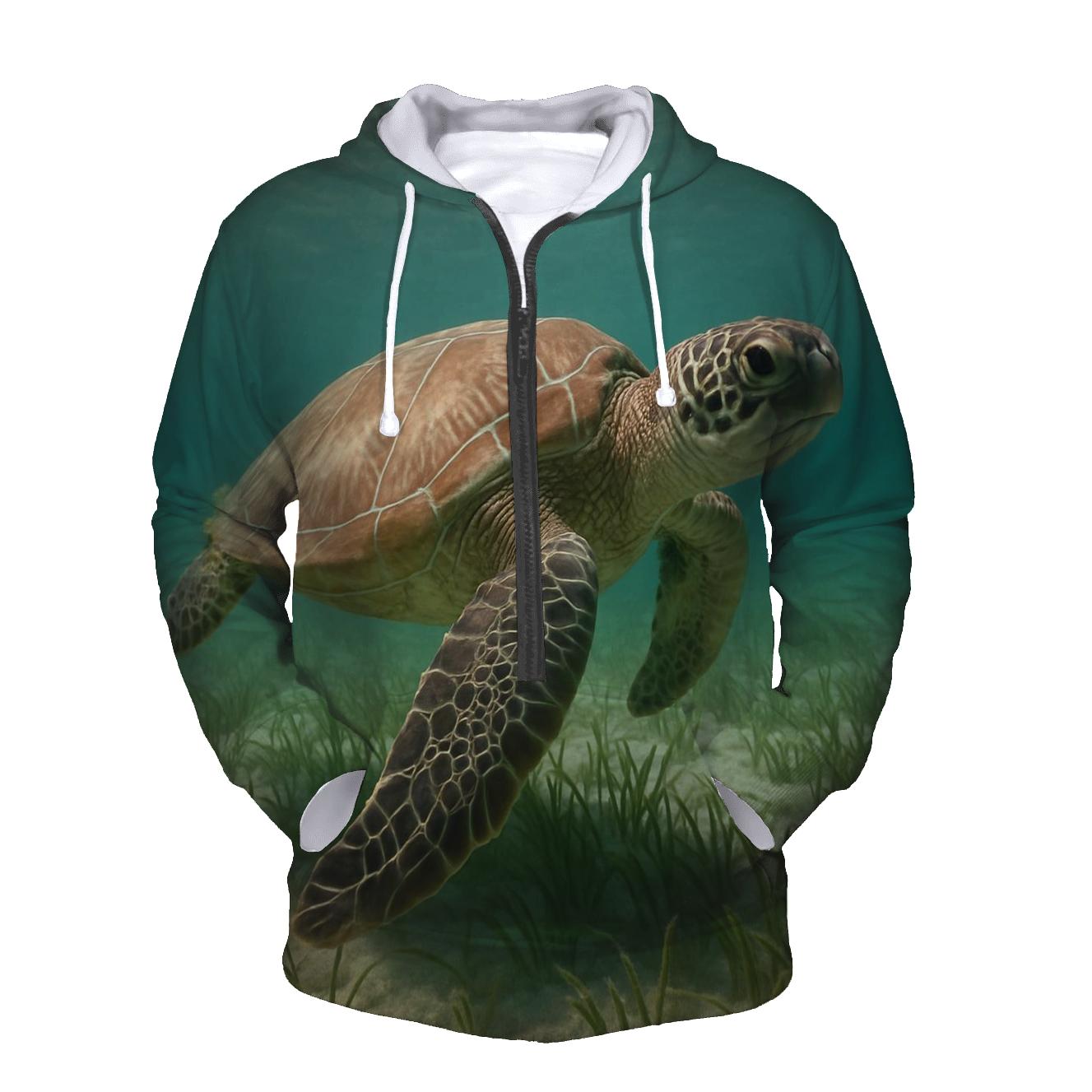 Green Sea Turtle Over Seagrass Meadow pullover hoodies