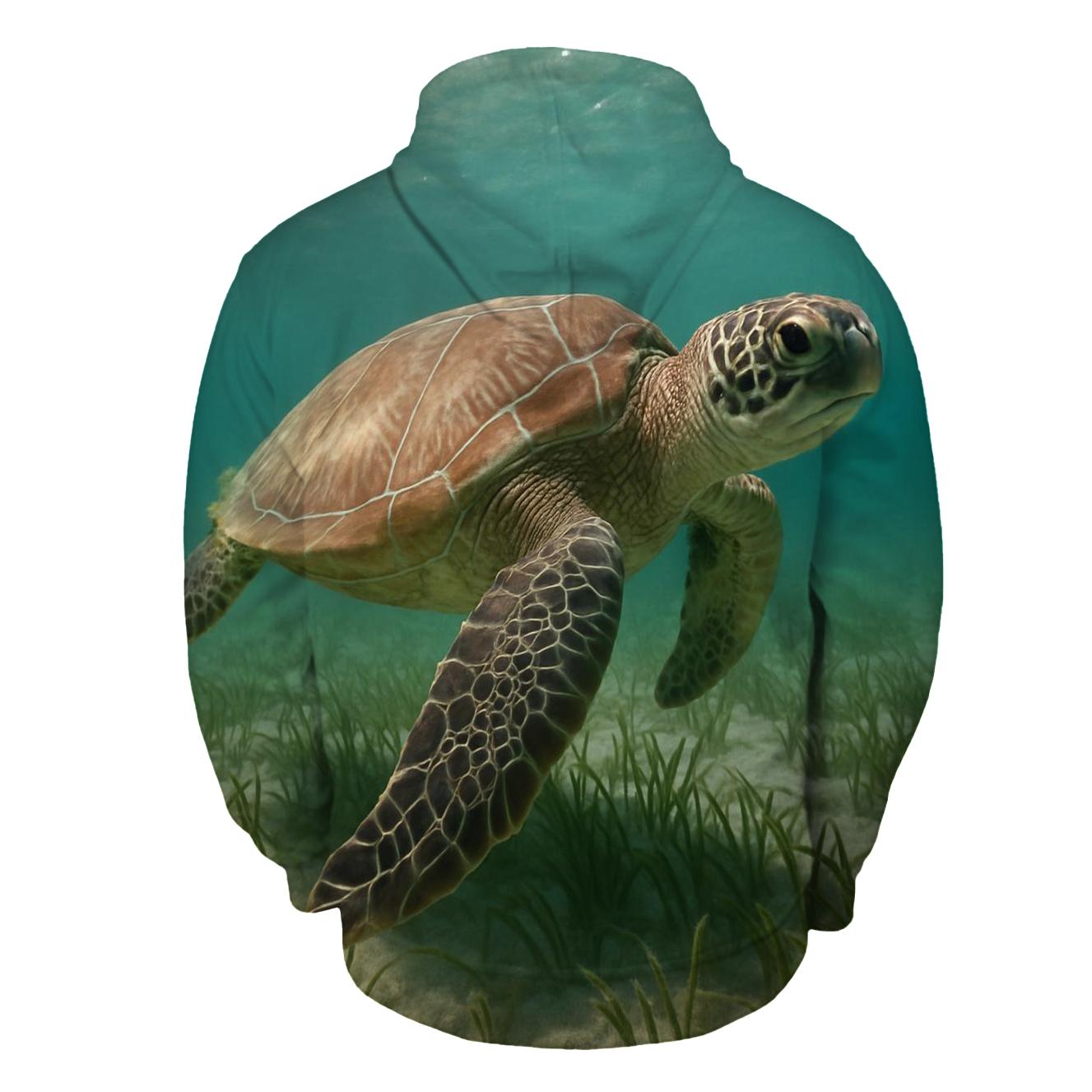 Green Sea Turtle Over Seagrass Meadow pullover hoodies