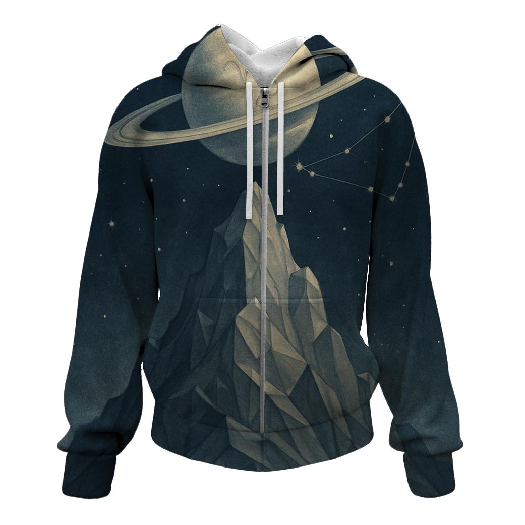 Capricorn Mountain Ringed Planet embroidered hoodies