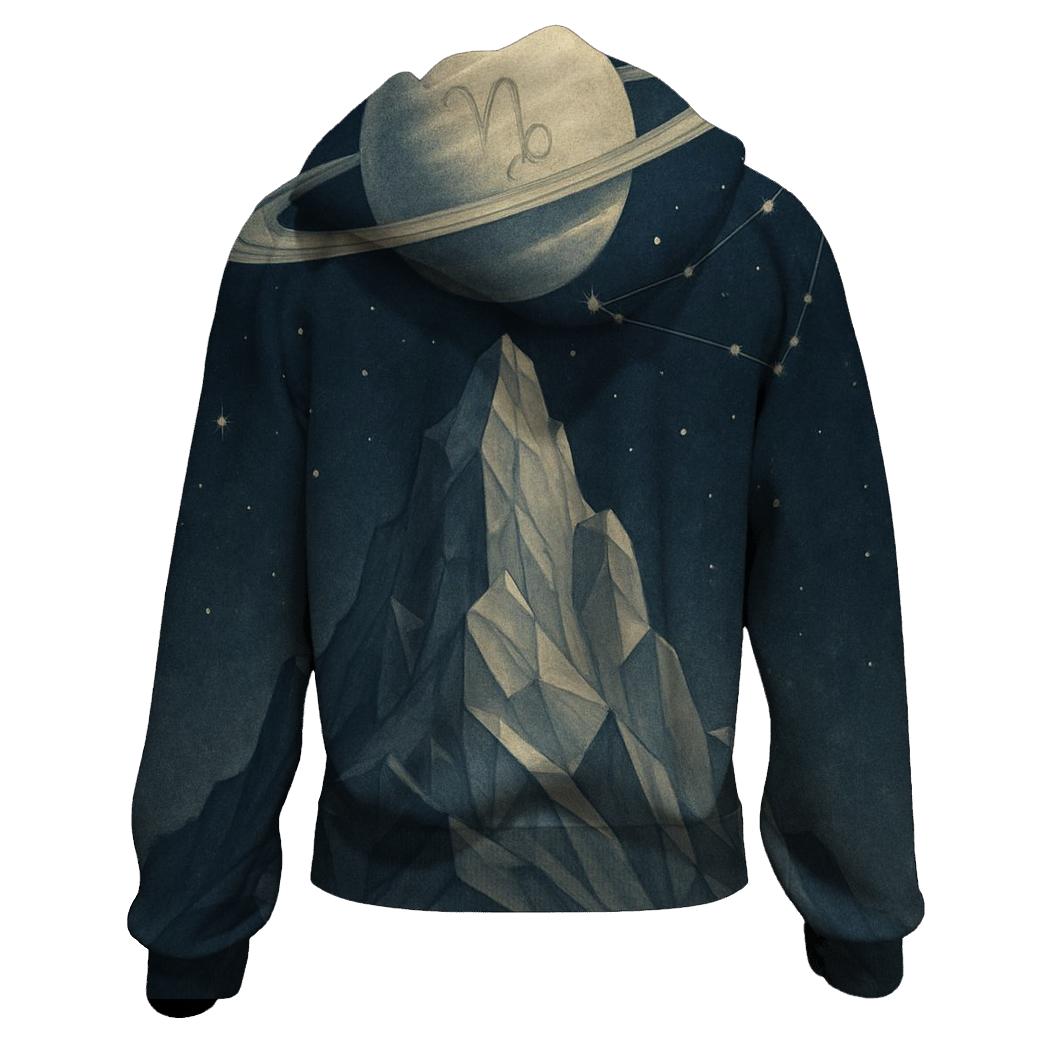 Capricorn Mountain Ringed Planet embroidered hoodies