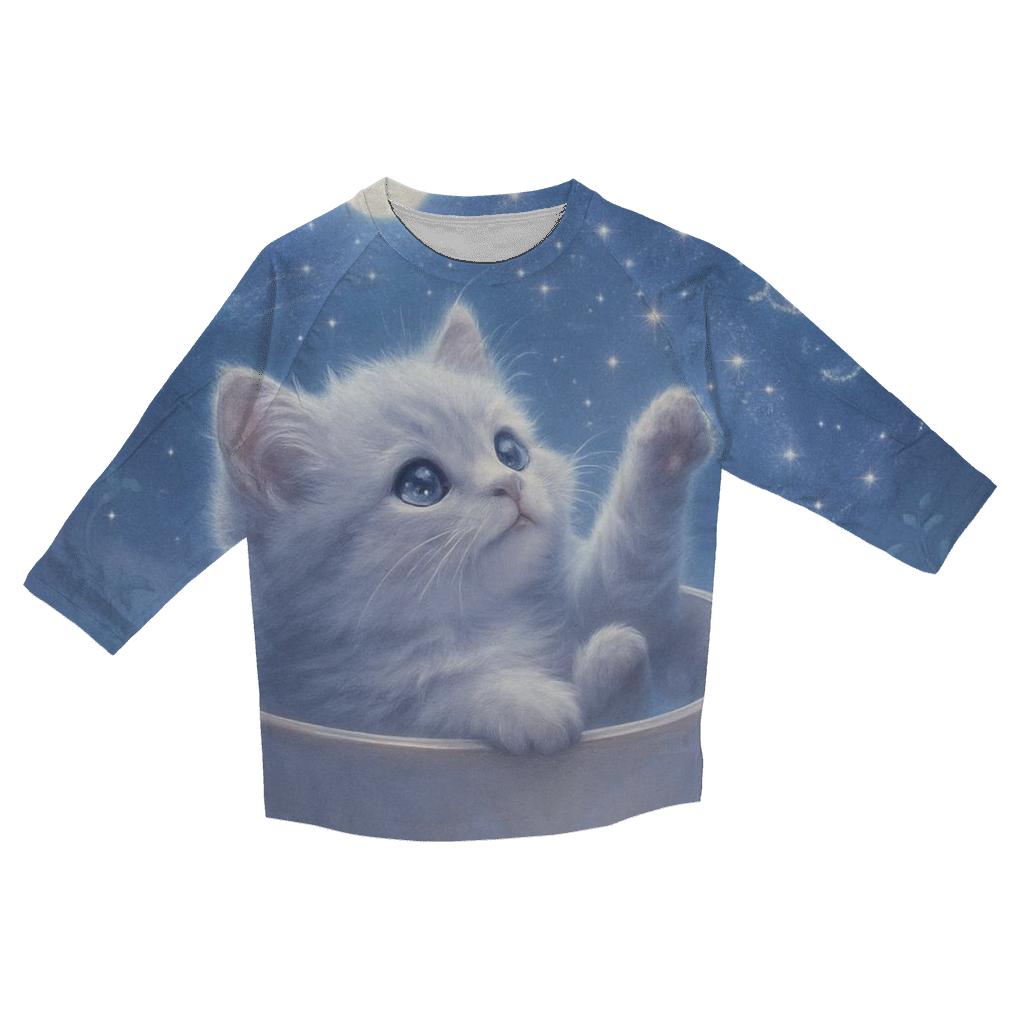 Moonlit Teacup Stargazer Cat cotton quarter sleeve shirts