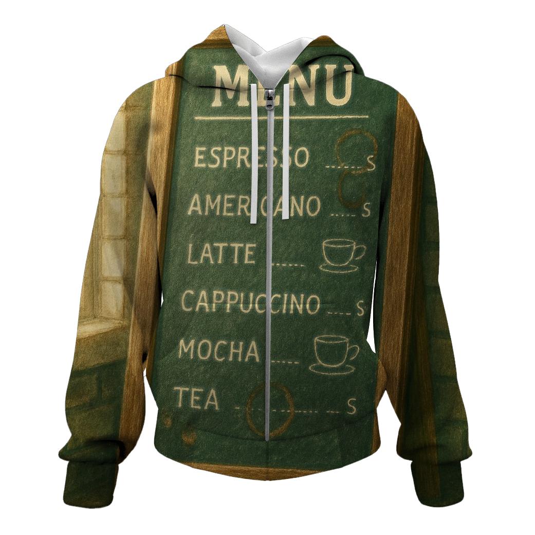 Weathered Coffee House Menu Board printed hoodies