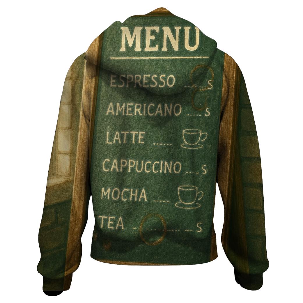 Weathered Coffee House Menu Board printed hoodies