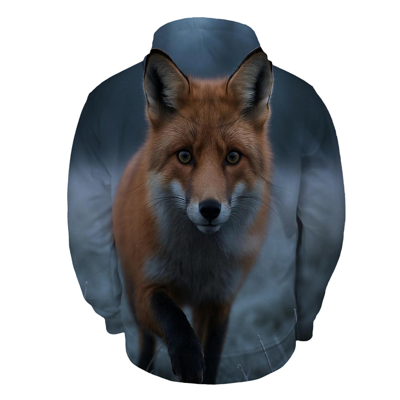 Red Fox Paused In Frosted Meadow zip-up hoodies