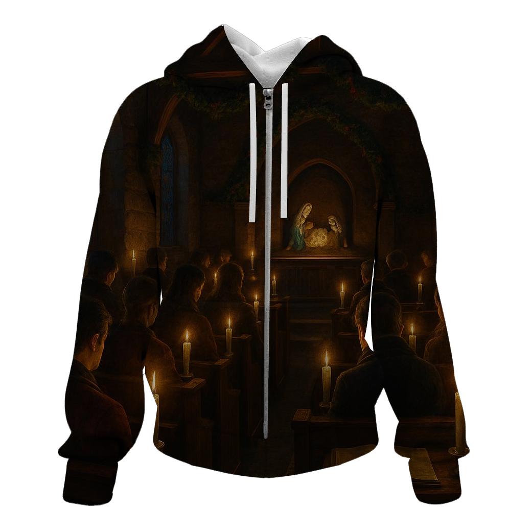 Silent Night Church Candlelight printed hoodies
