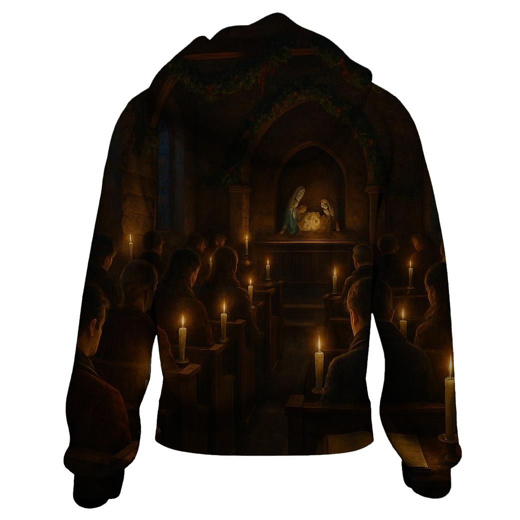 Silent Night Church Candlelight printed hoodies