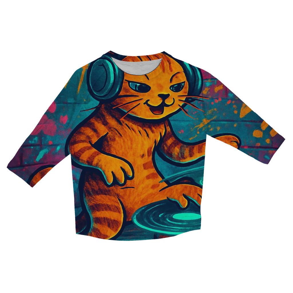 Graffiti Alley DJ Cat printed three quarter sleeve shirts