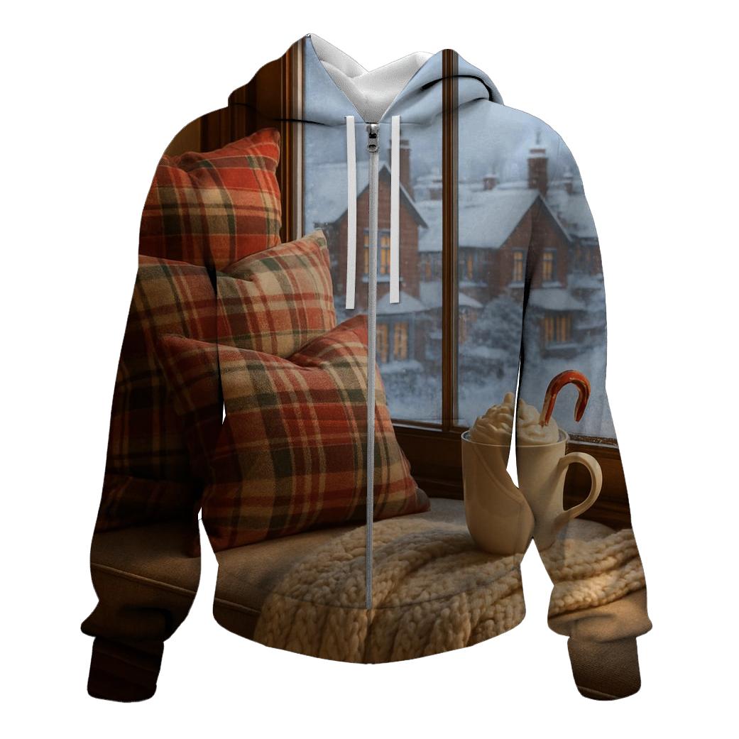 Cozy Window Seat On Christmas Day zip-up hoodies